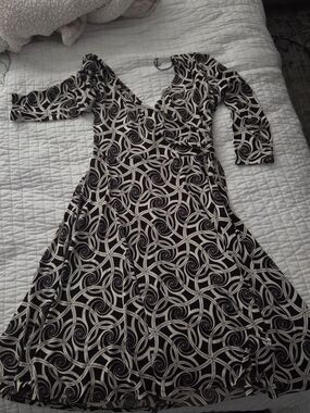 Dark Brown & Cream Geometric Dress - London Times
